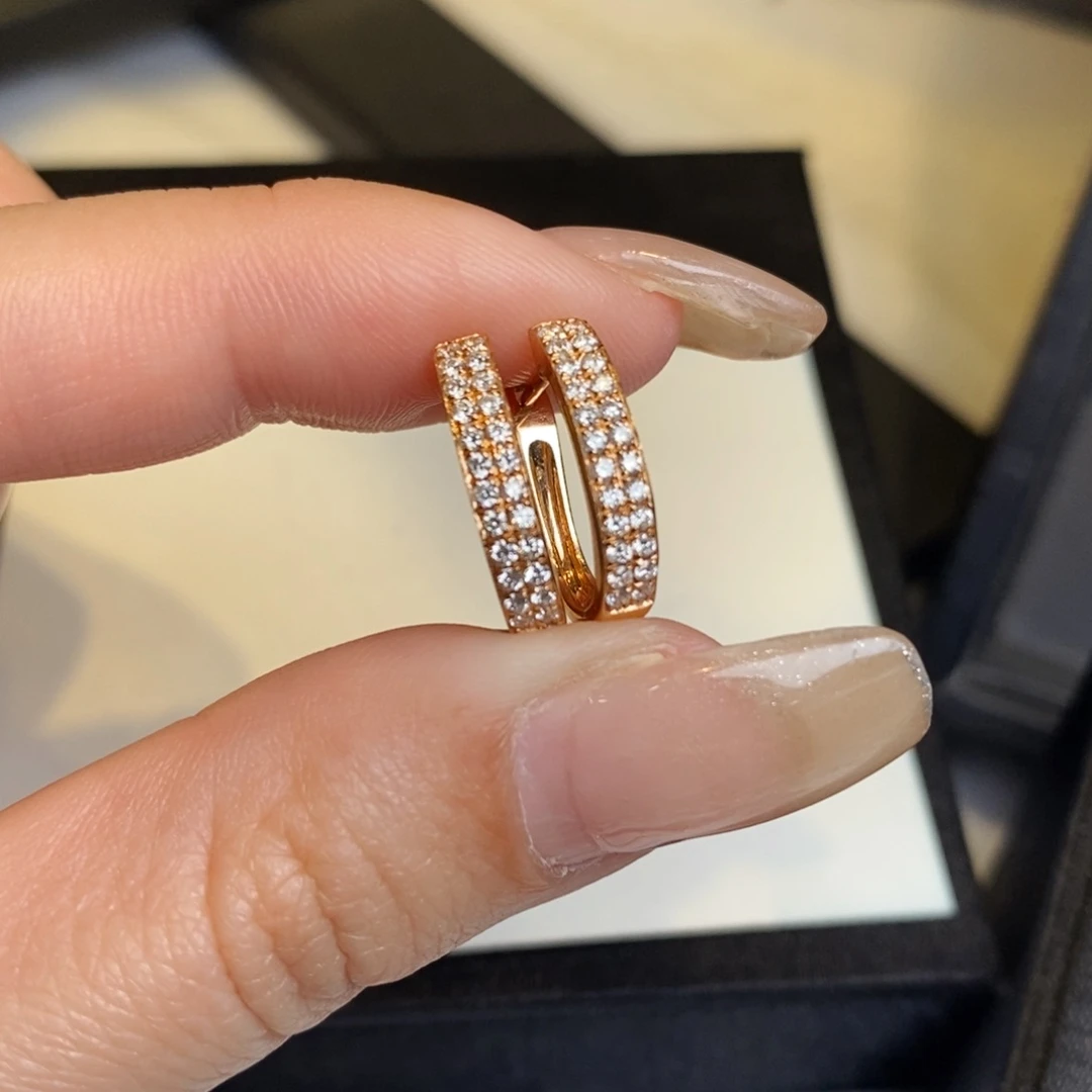 钻石耳饰18K金镶嵌双排耳扣