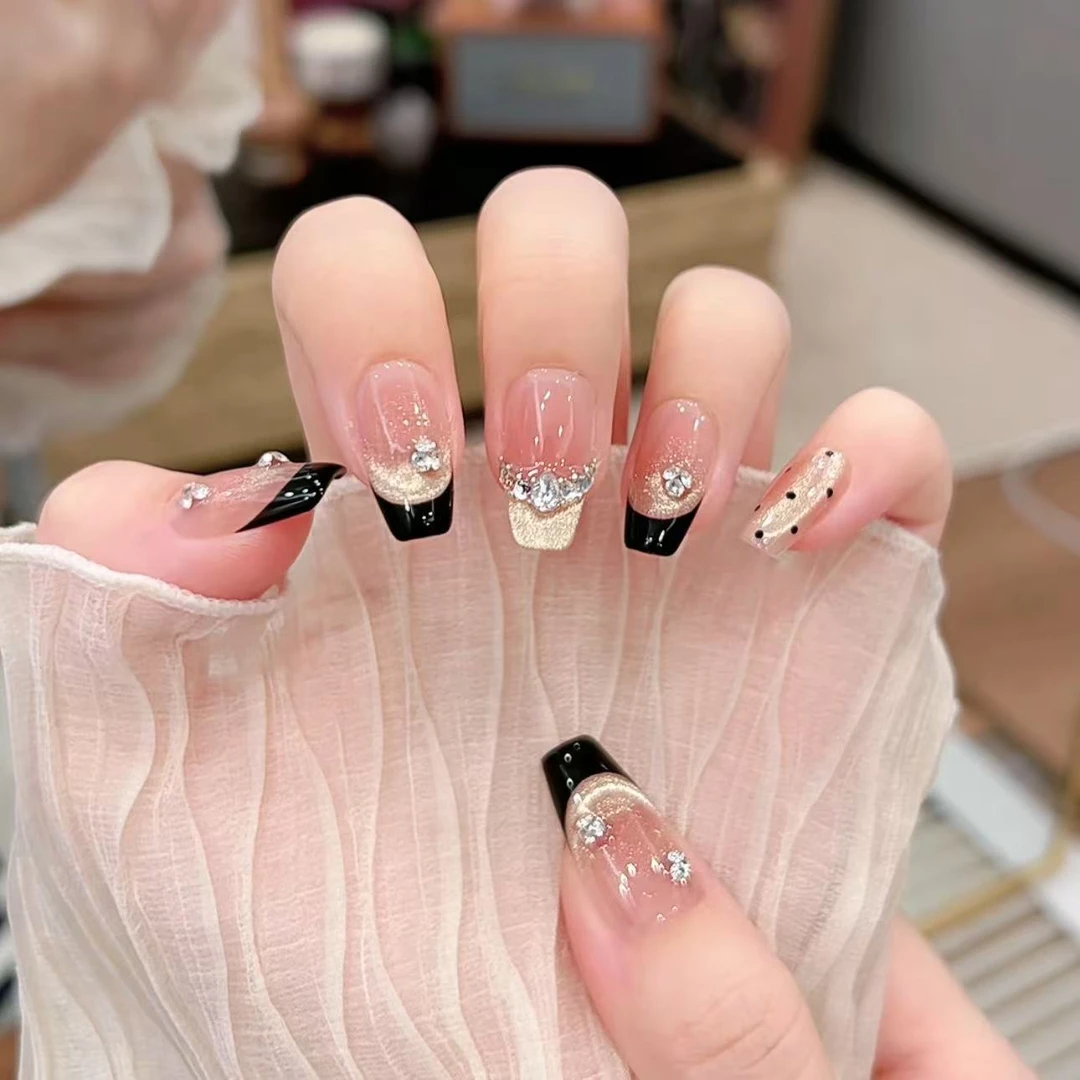 茉哉【黑金派对】纯手工定制美甲拆卸穿戴甲A4029