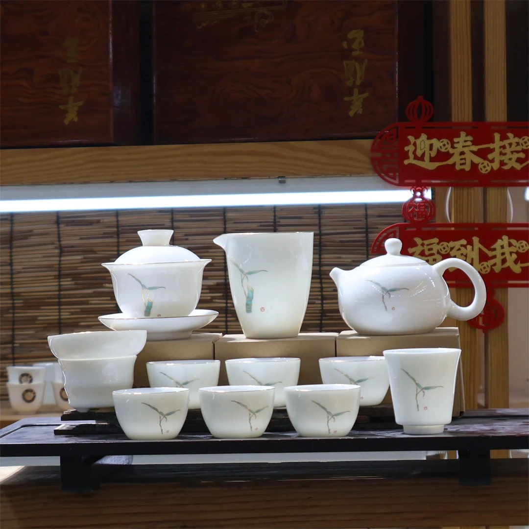 【不止】羊脂玉瓷节节高升茶具套装157