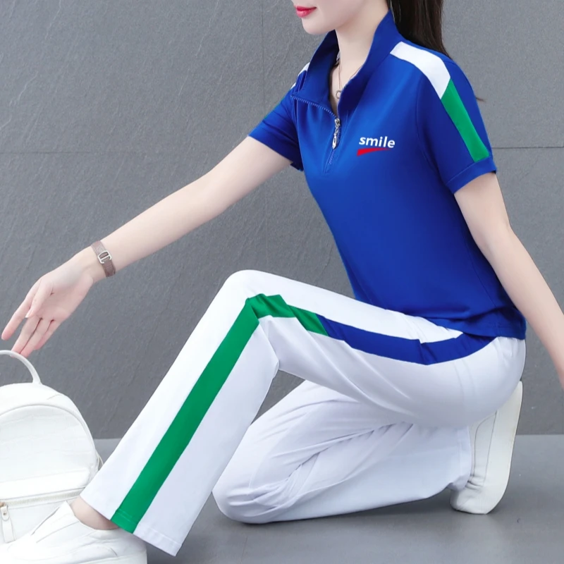 夏季休闲套装女2025新款女装两件套时尚洋气妈妈夏装纯棉运动服