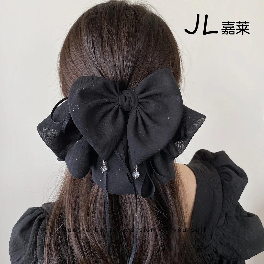 日韩贝瑞萱黑色星空蝴蝶结抓夹女显发量发夹半扎发马尾夹高颅顶发