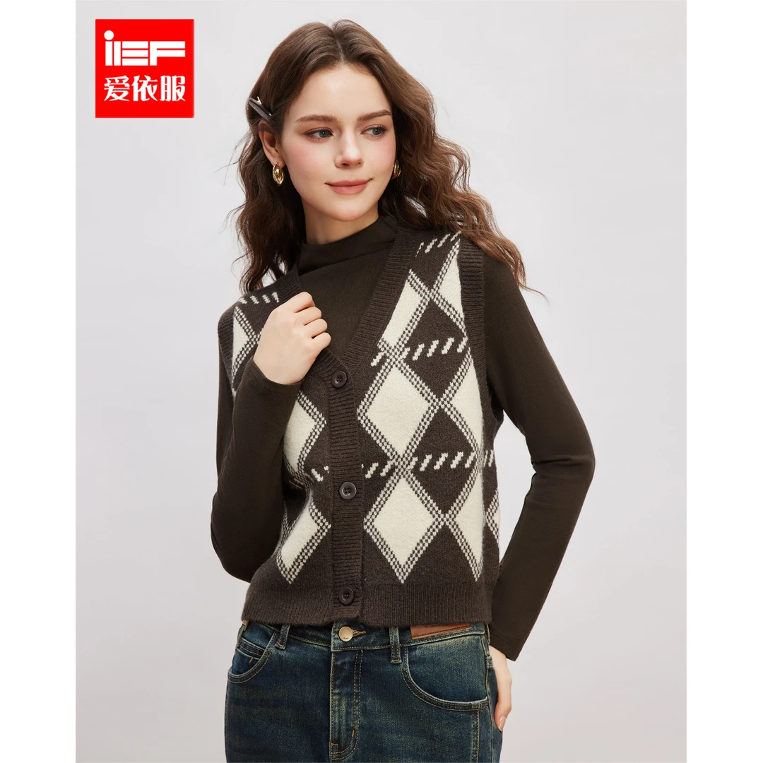 IEF/爱依服上衣2025秋冬新款韩版文艺知性气质通勤百搭毛织两件套