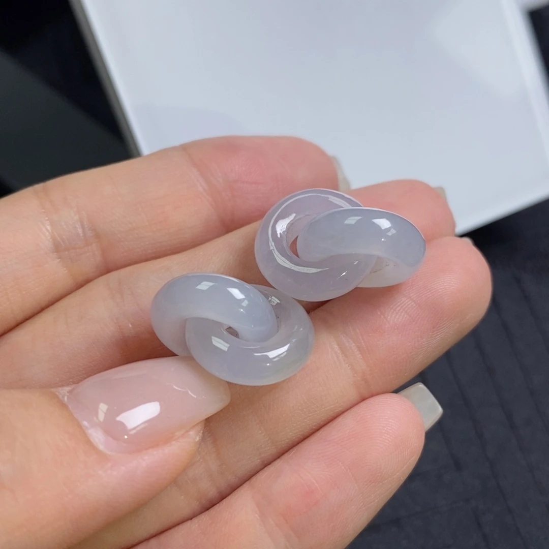 翡翠未镶嵌耳饰淡冰紫环环相扣