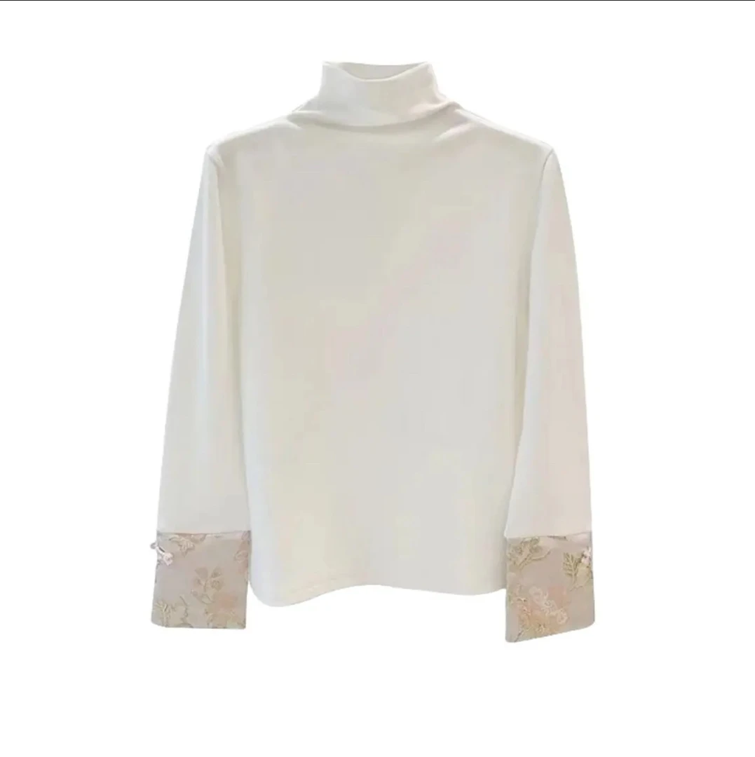 【8950】新中式国风半高领内搭打底衫秋冬设计感小众袖口刺绣上衣