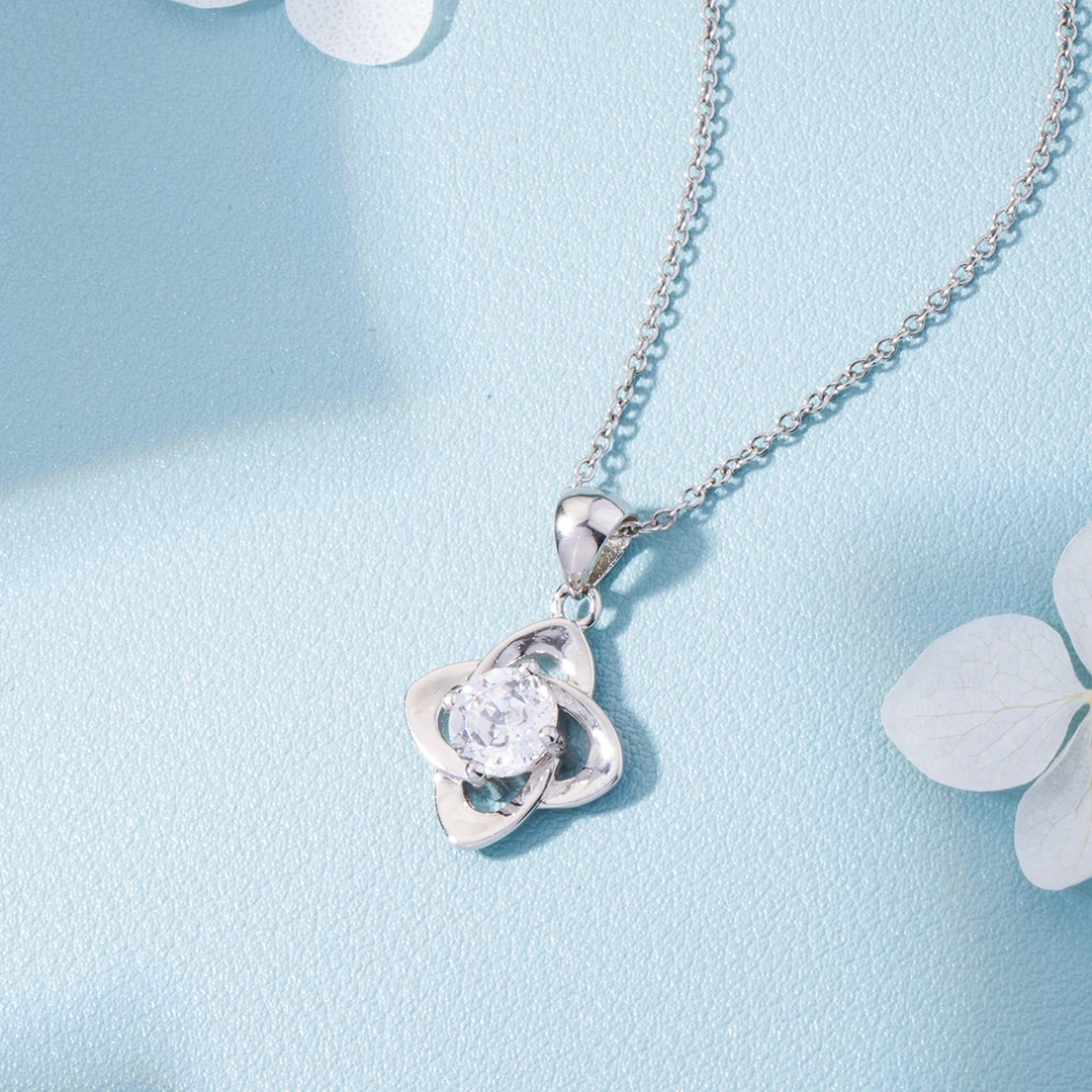 坠链均925银锆石 S925银灵动四叶草高级吊坠N0097