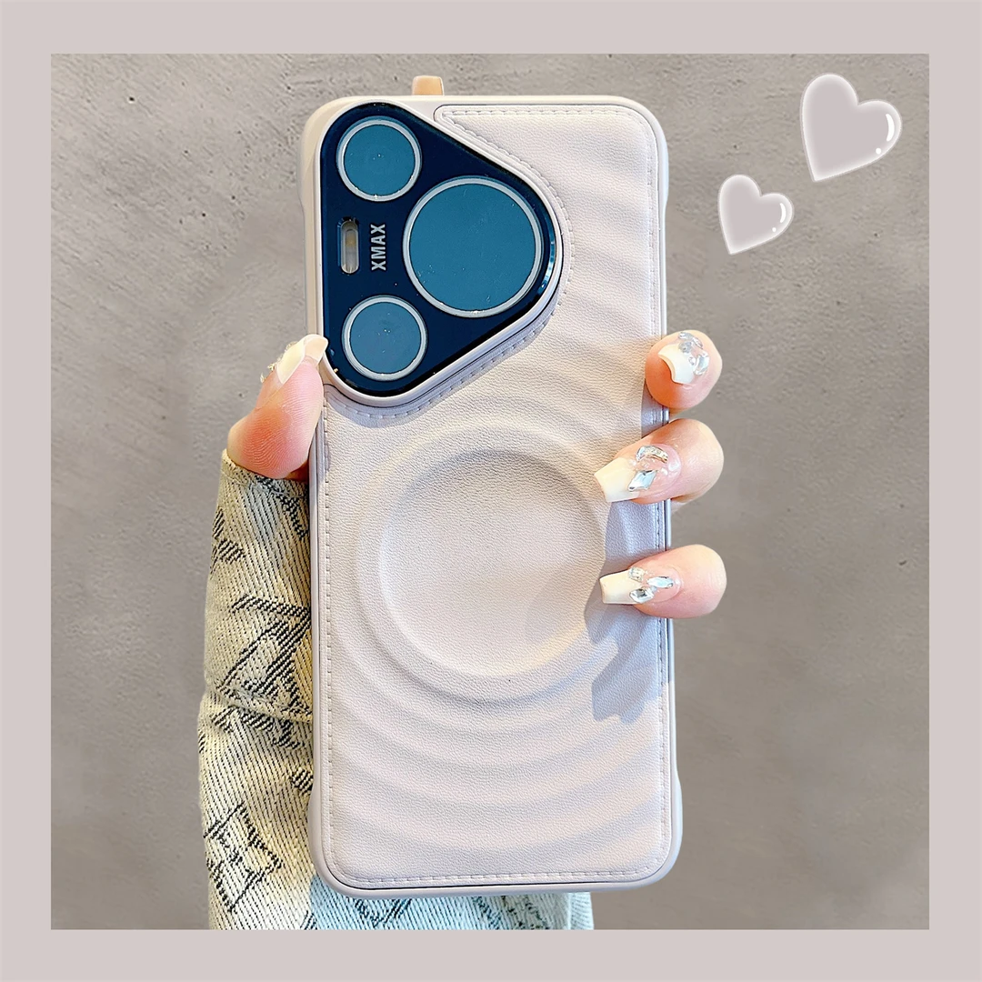 适用华为pura70pro+手机壳高级感皮质无边框波漾磁吸pura80pro女