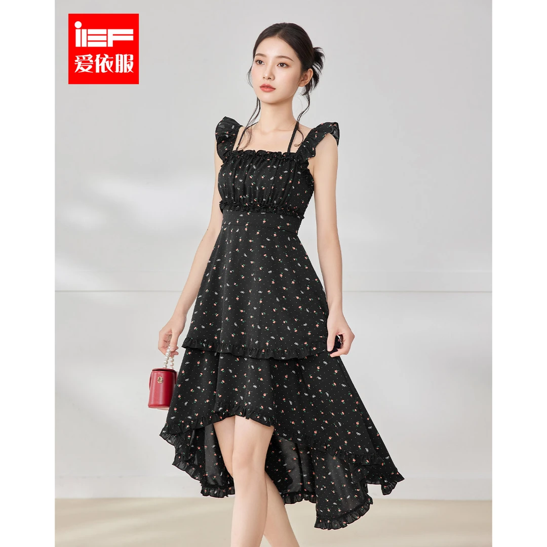 IEF/爱依服2025夏季新款法式浪漫淑女气质不规则下摆设计背心长裙