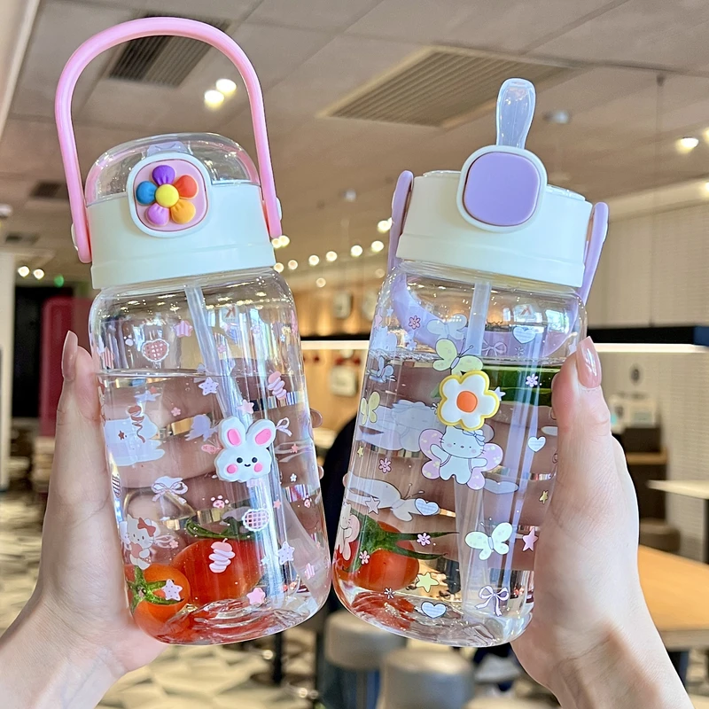 水杯夏天幼儿园吸管杯ins女孩塑料杯耐高温简约学生新款上学水瓶