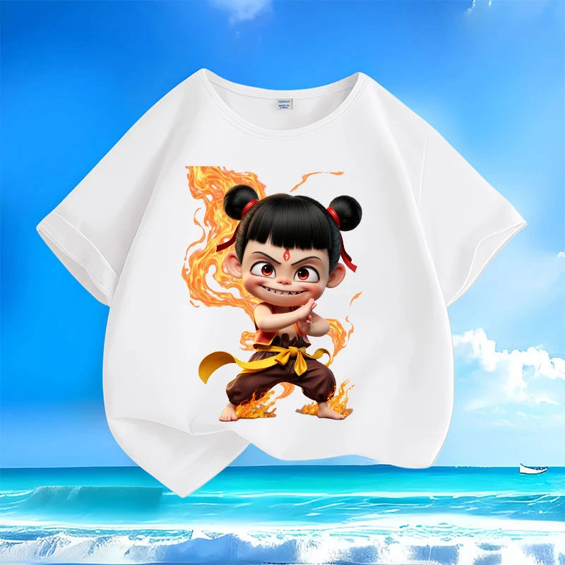 哪吒2之魔童闹海夏季纯棉男女童款短袖宽松新圆领宽松休闲上衣t恤
