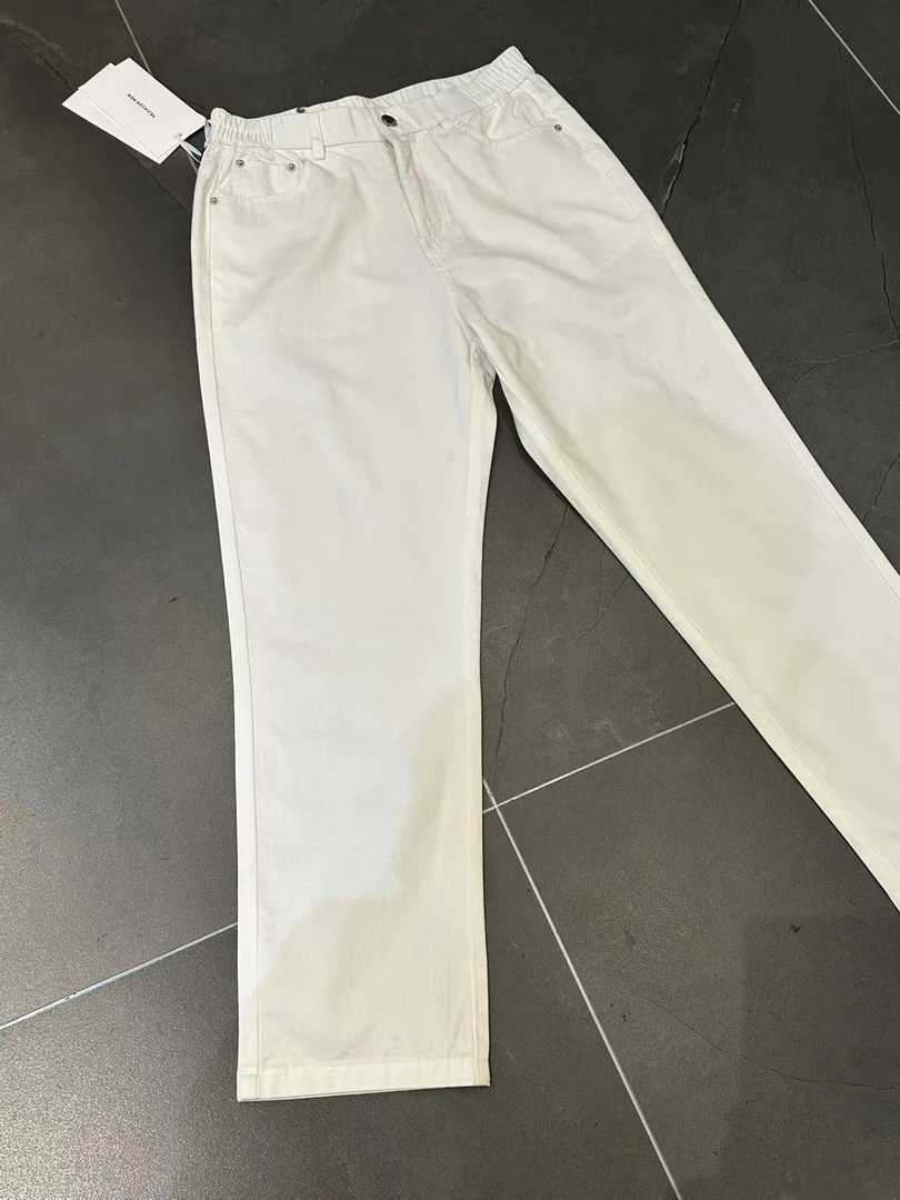 CY【CHAoYE】九分裤小直筒裤复古松紧腰简约春夏显瘦时尚百搭牛仔裤