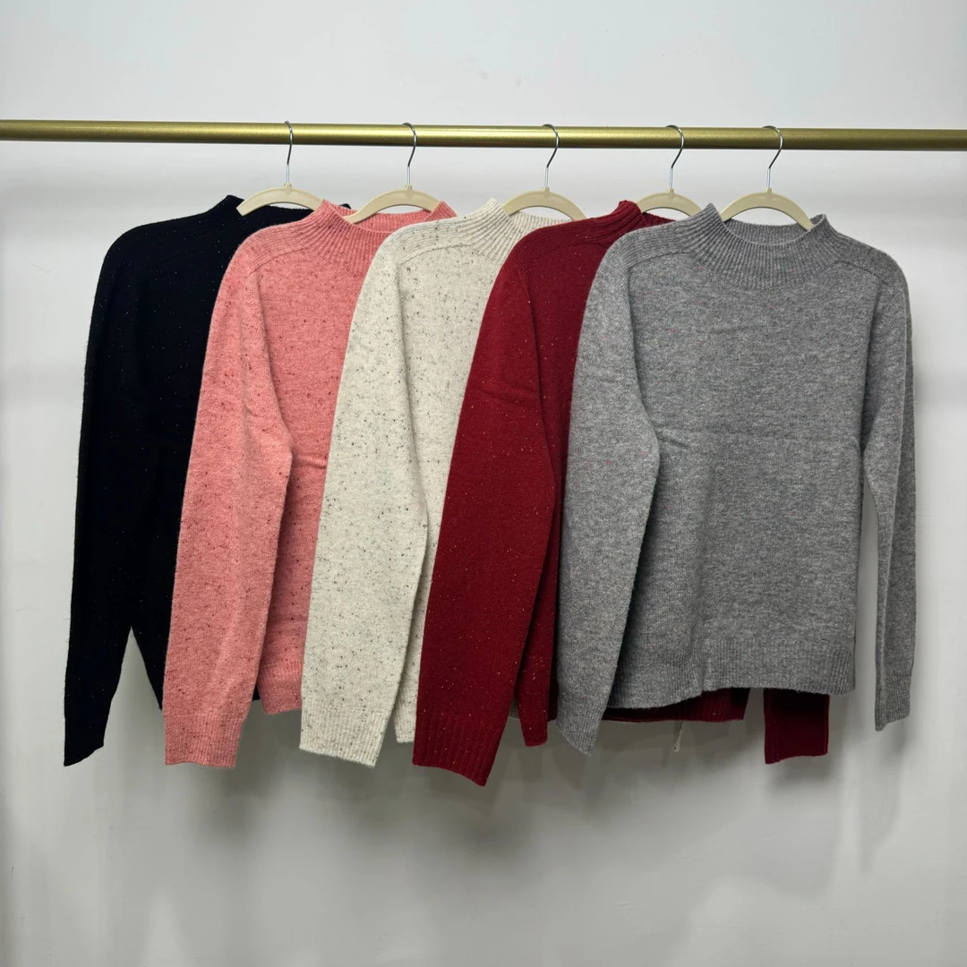 YM102百毛圆领女秋冬季百搭纯色点子纱毛衣