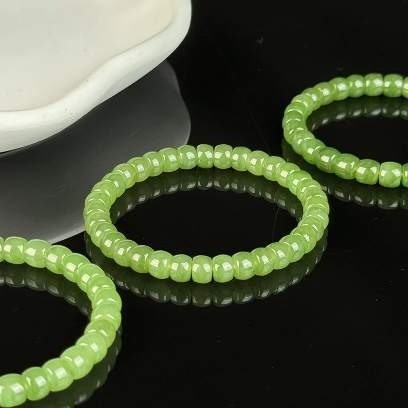 约6*7mm和田玉碧玉苹果绿色直切手串多样性发一