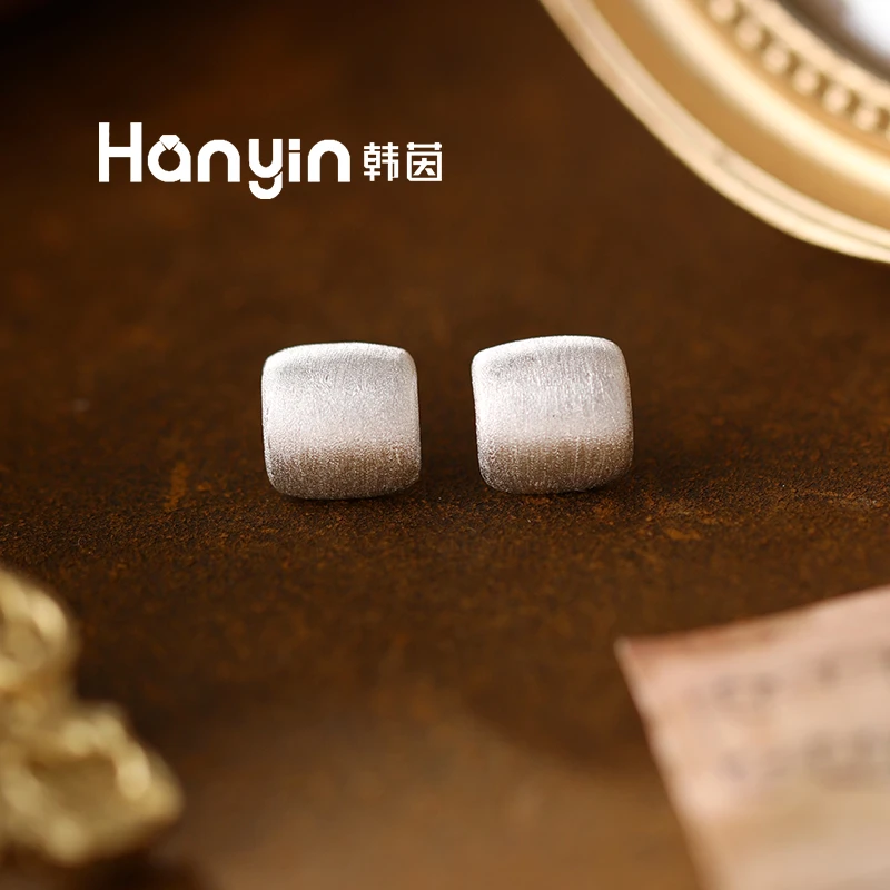 铜合金耳饰 925银针磨砂拉丝小方块时尚气质百搭质感耳钉