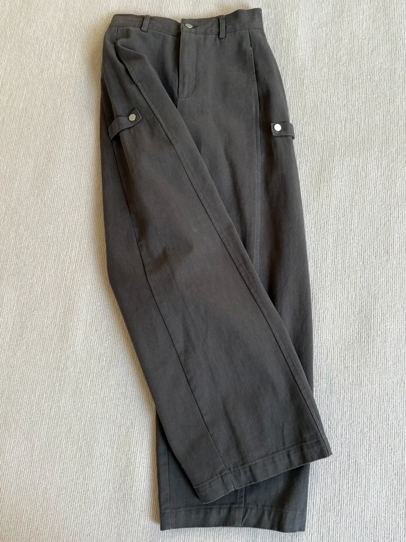 加绒加厚工装裤女款灰色裤子梨型身材粗腿宽胯胖mm显瘦弯刀阔腿裤