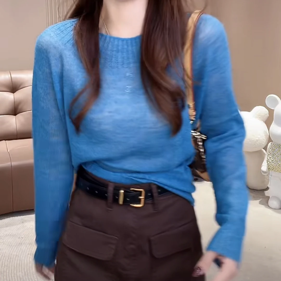 【温流纱】纯色百搭高级小众套头长袖毛衫2025秋季时尚气质上衣