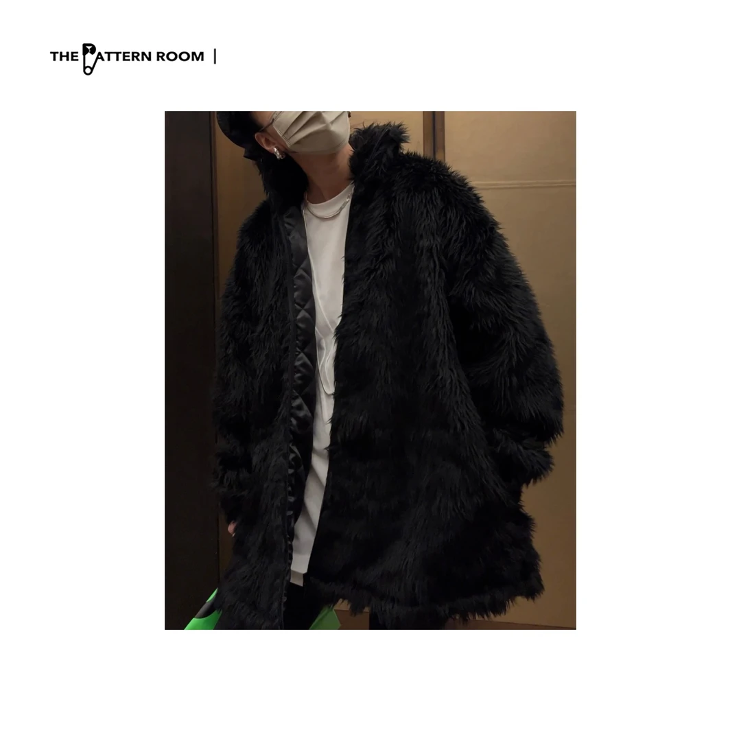 The pattern room | 经典流光黑豹子长毛廓形外套