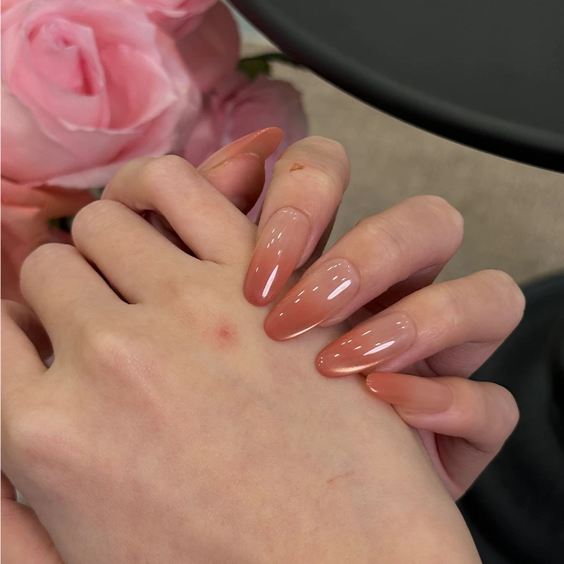 【暧昧专属】渐变红白色珠光猫眼冬季气质显白美甲纯手工穿戴甲