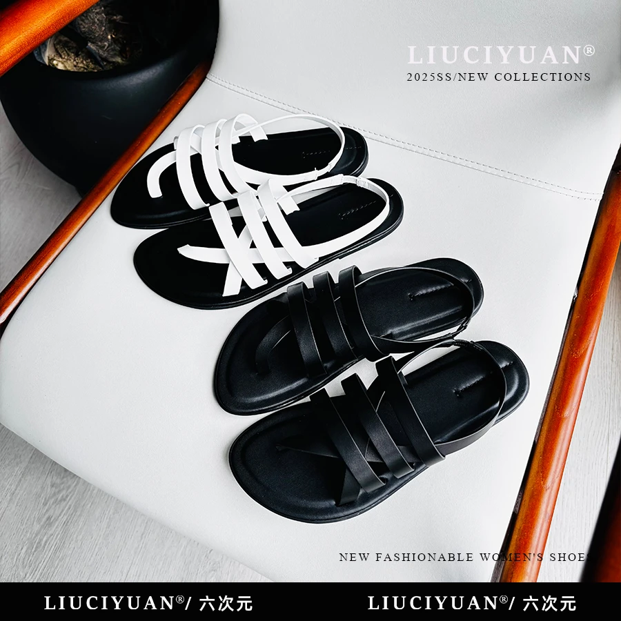 LIUCIYUAN纯色row休闲低跟露趾时装凉鞋夏季百搭凉鞋时尚外穿软底