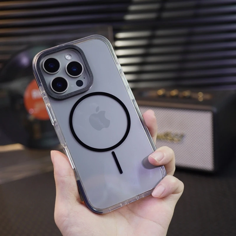 适用iPhone16手机壳透明【彩色边框】苹果12/13/14/15promax磁吸套