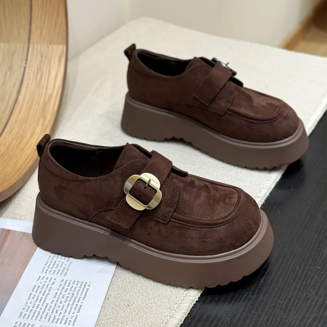 英伦松糕懒人爆款绒面勃肯鞋女2025新款秋复古小众厚底魔术贴单鞋