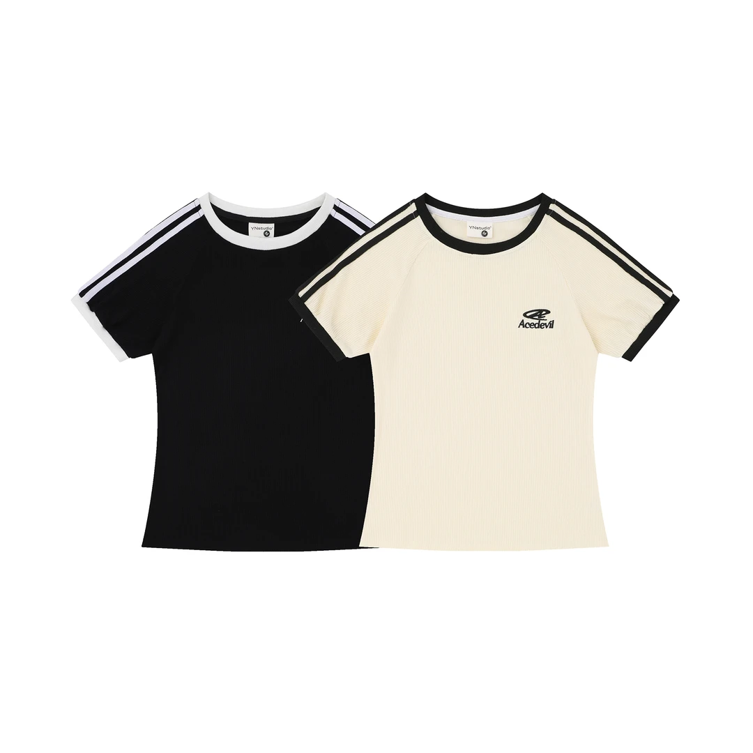 夏季运动 三条杠撞色插肩上衣#G19