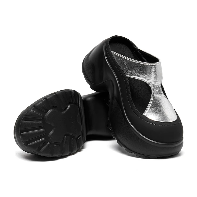 真皮包头拖鞋女2025夏季新款厚底松糕百搭凉拖女外穿休闲时尚半拖