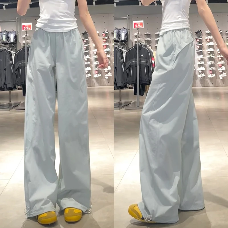 复古速干工装裤女2025新款夏季薄款美式高腰宽松垂感阔腿休闲裤子