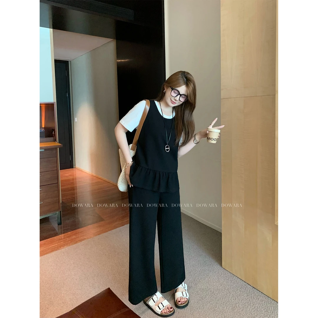 现货大婉酱微胖【黑白套装】感夏季时髦套装9239D微胖穿搭黑色系