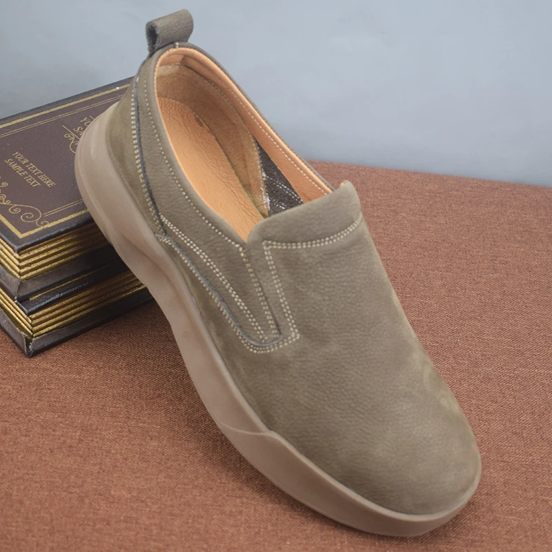 EAEOVNI一脚蹬乐福鞋男复古时尚休闲舒适百搭透气软皮软底工装鞋