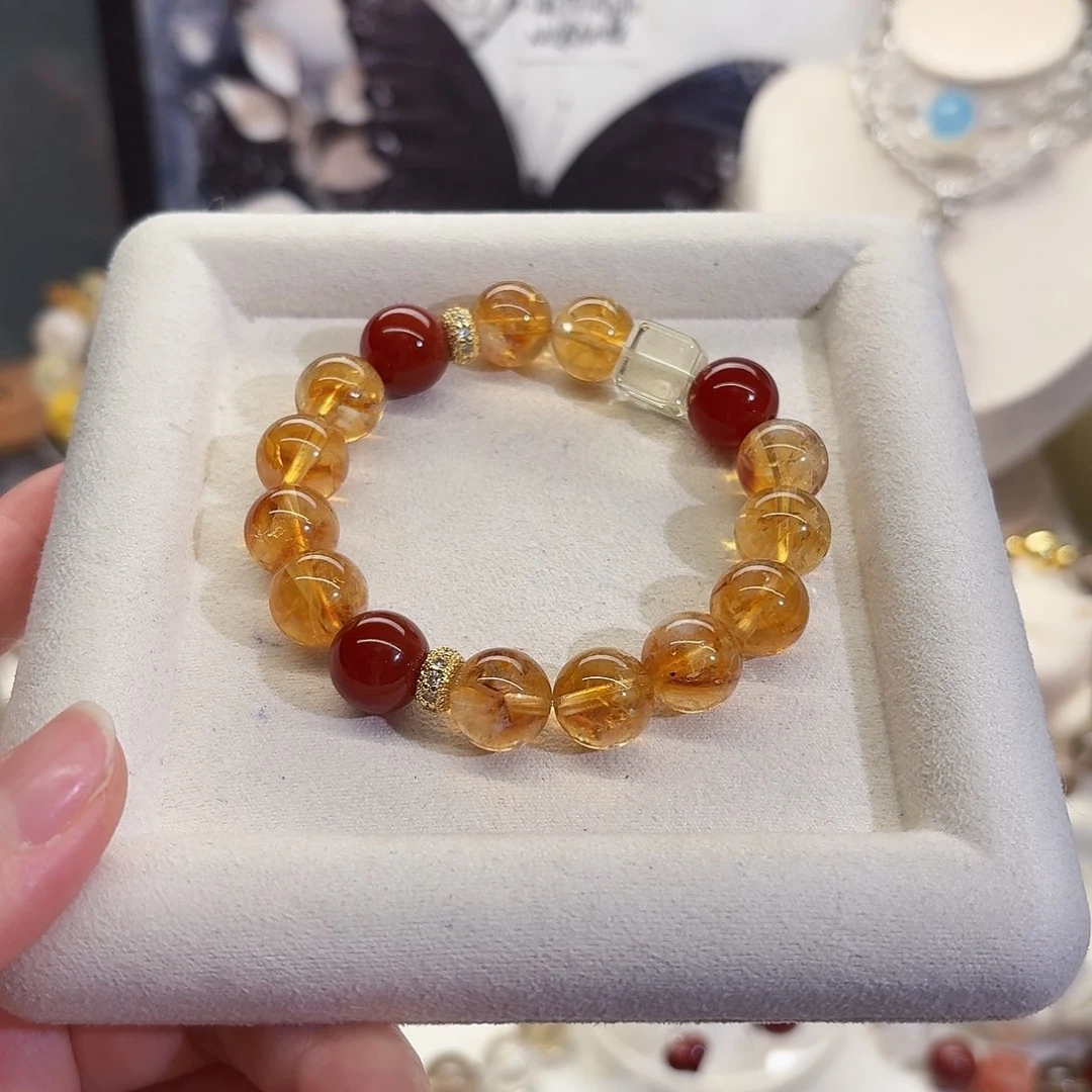 手链水晶合金黄塔晶红玛瑙搭配款