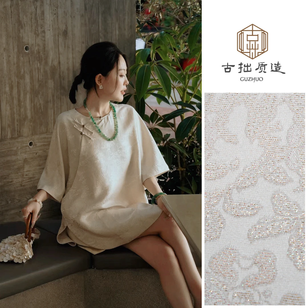 张林根正绢·金玉满堂！双鱼纹桑蚕丝银通新中式上衣！GZ6176
