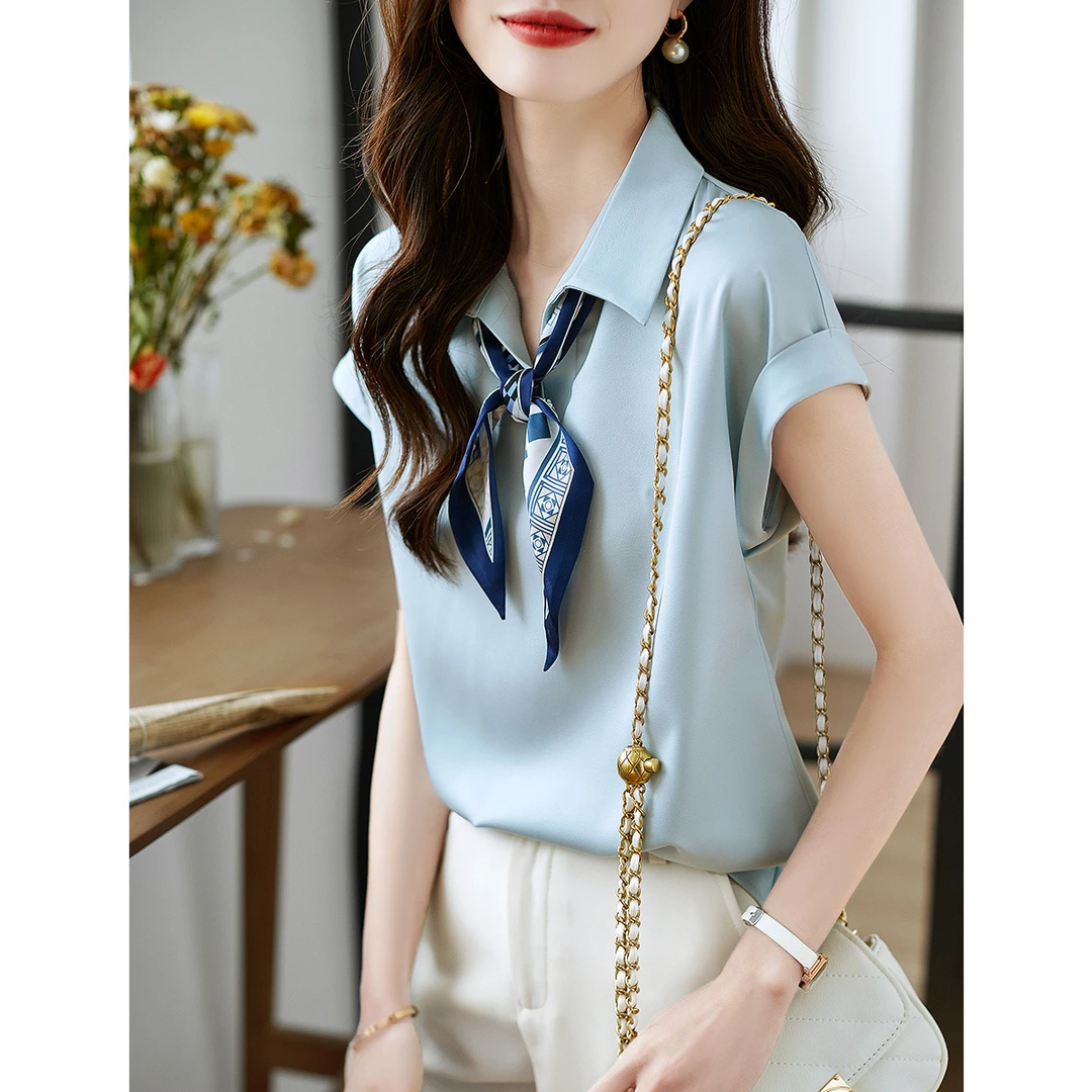 【印花丝巾】25夏新款时尚气质百搭衬衣撞色舒适减龄女式衬衫1331