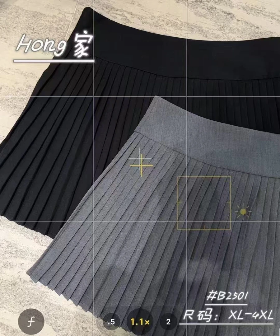 092-B2501-大码纯欲百褶裙