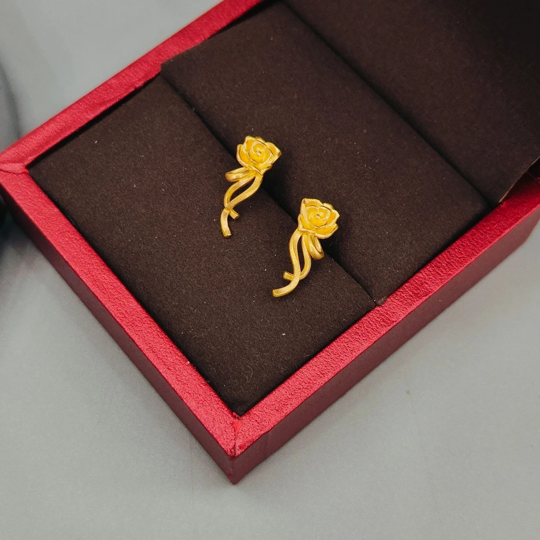 珺铺黄金 5G 足金999【一店】哑光玫瑰流苏直针耳钉