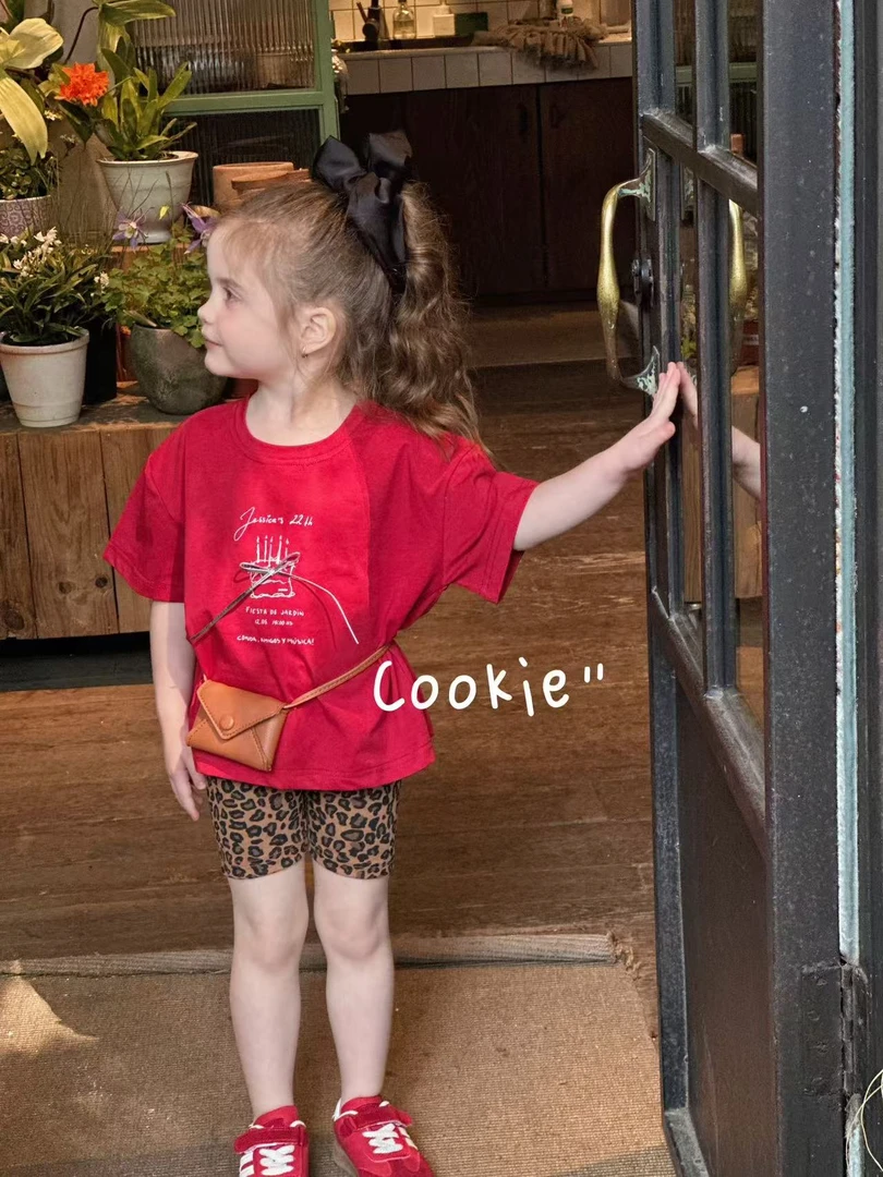 【XTL】2025新夏纯棉韩版卡通水印T恤骑行裤两件套001