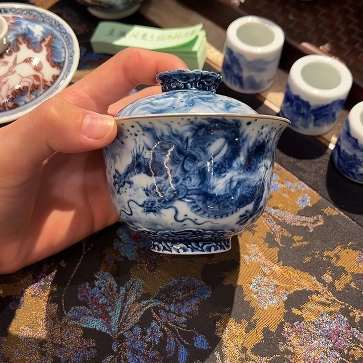 开***园钟家窑水墨玄龙二才盖碗
