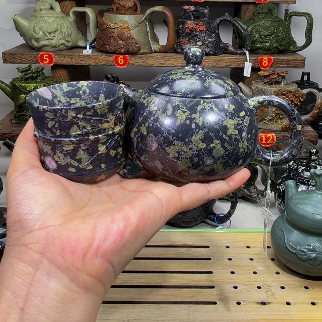 石材梅花玉安山玉西施壶一套