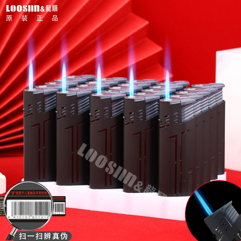 个性午夜黑金属套蓝焰直冲防风可充气创意便携打火机