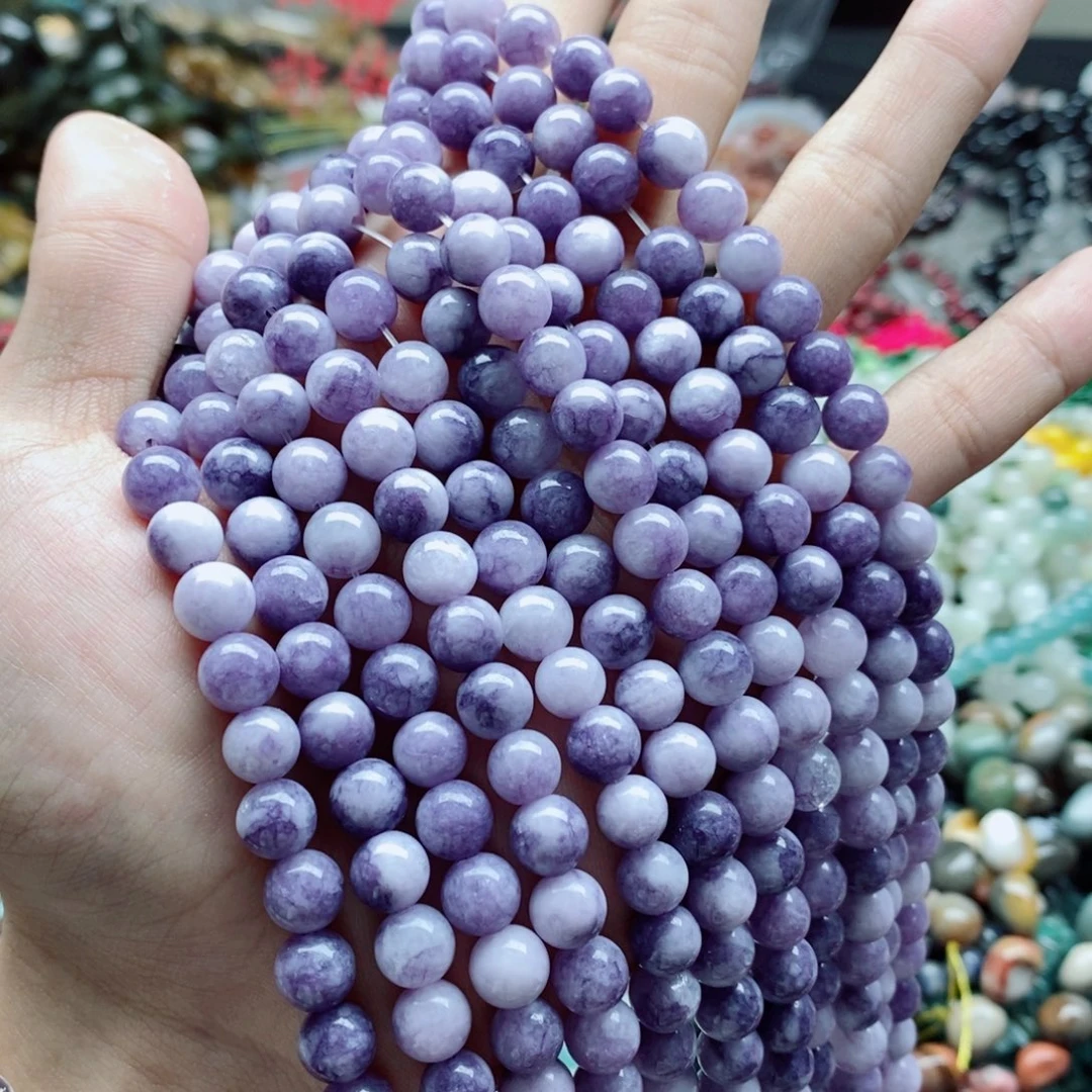 玛瑙/玉髓未镶嵌珠宝半成品一条天然8mm浅紫玉髓圆珠