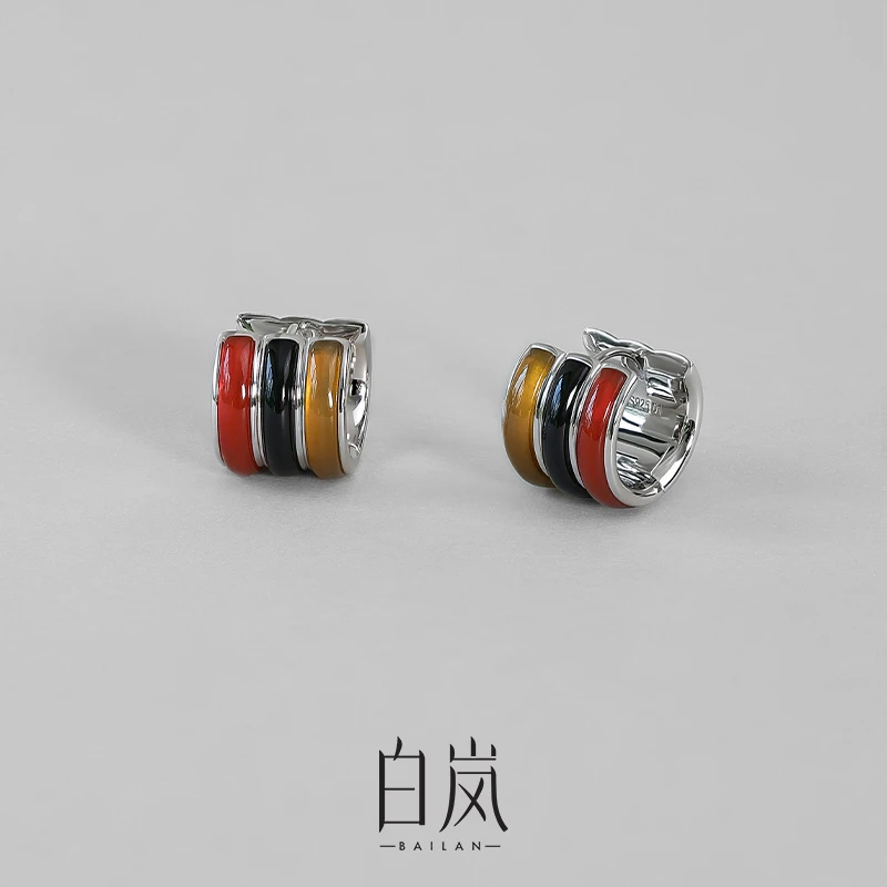 【8月新品】多拼玛瑙耳圈轻奢高级复古拼色撞色珠宝天然玉石ED4712