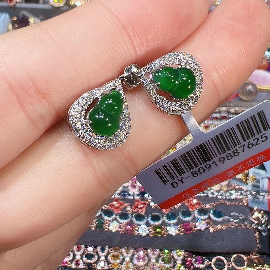 银S925镶嵌翡翠耳饰