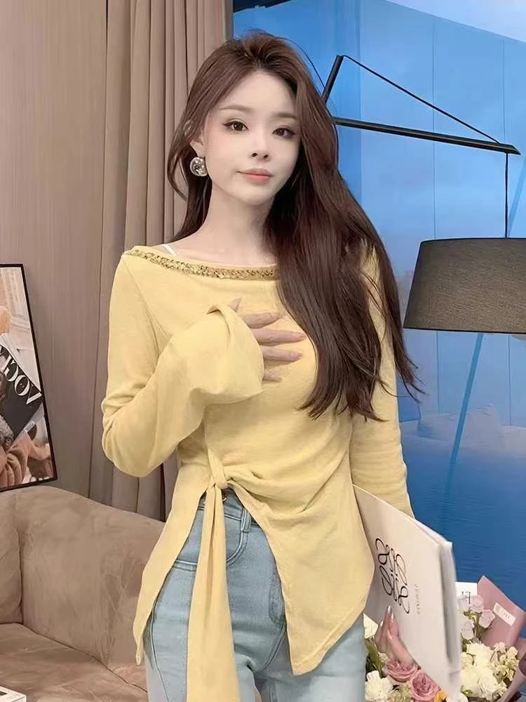 2025新款设计感不规则长袖针织衫女