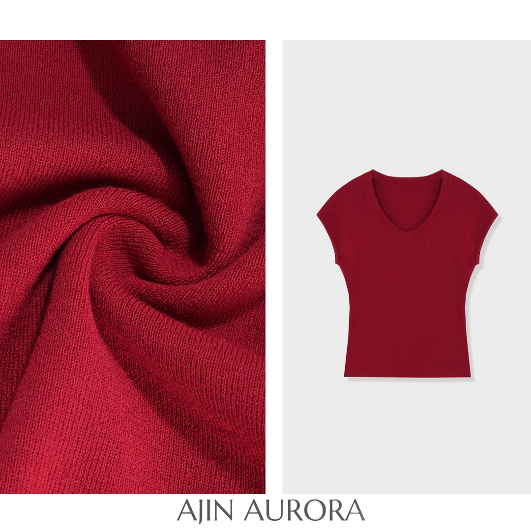 730842【明艳大气】气质鹅蛋U领显瘦高级感百搭夏凉舒适针织衫A1