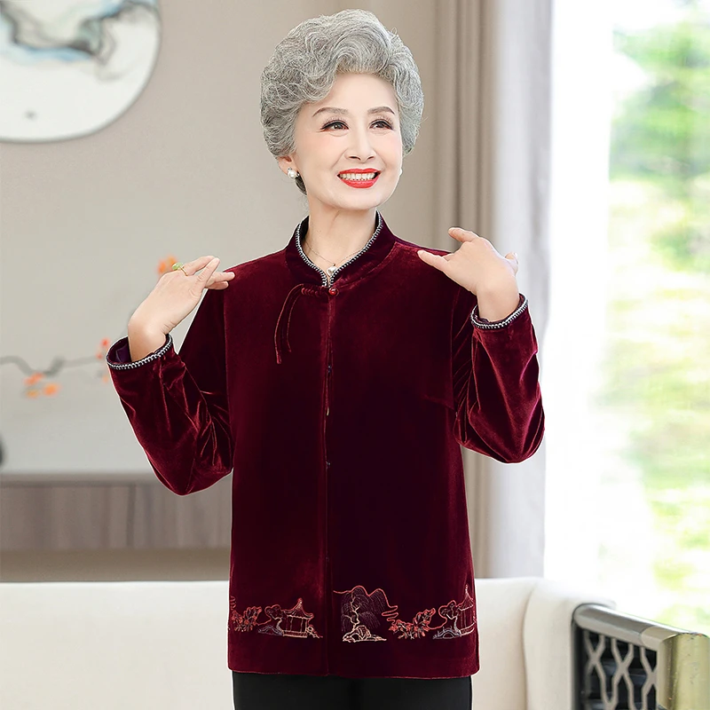 洋气休闲中式中国风复古高贵喜庆春秋妈妈装长袖中老年女装唐装上