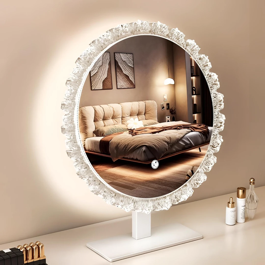 LED梳妆台化妆镜客厅卧室轻奢网红风高清镜面大尺寸可旋转梳妆镜