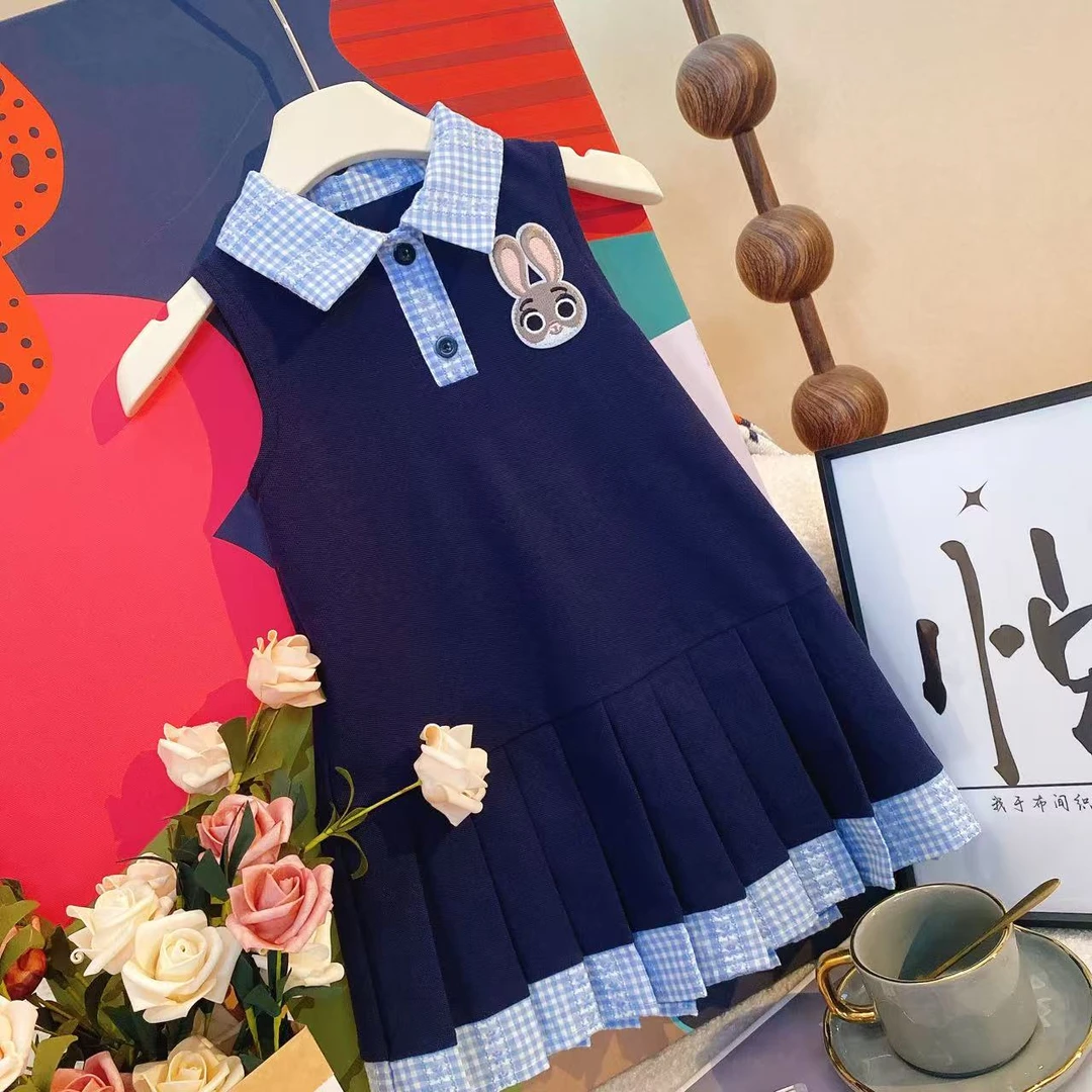 YH女童POLO领连衣裙夏季儿童学院风夏装女孩背心百褶裙洋气80380