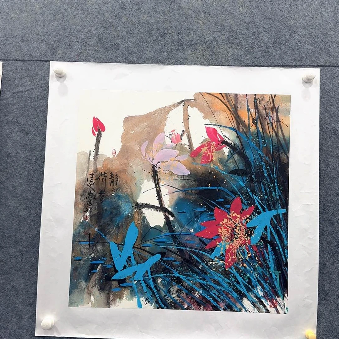 国画荷花静静四尺斗方