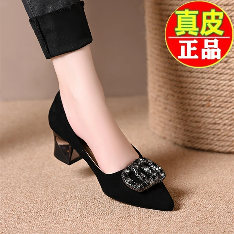 【万达撤柜】断码法式尖头浅口2025春夏新款时尚高跟鞋舒适水钻单鞋
