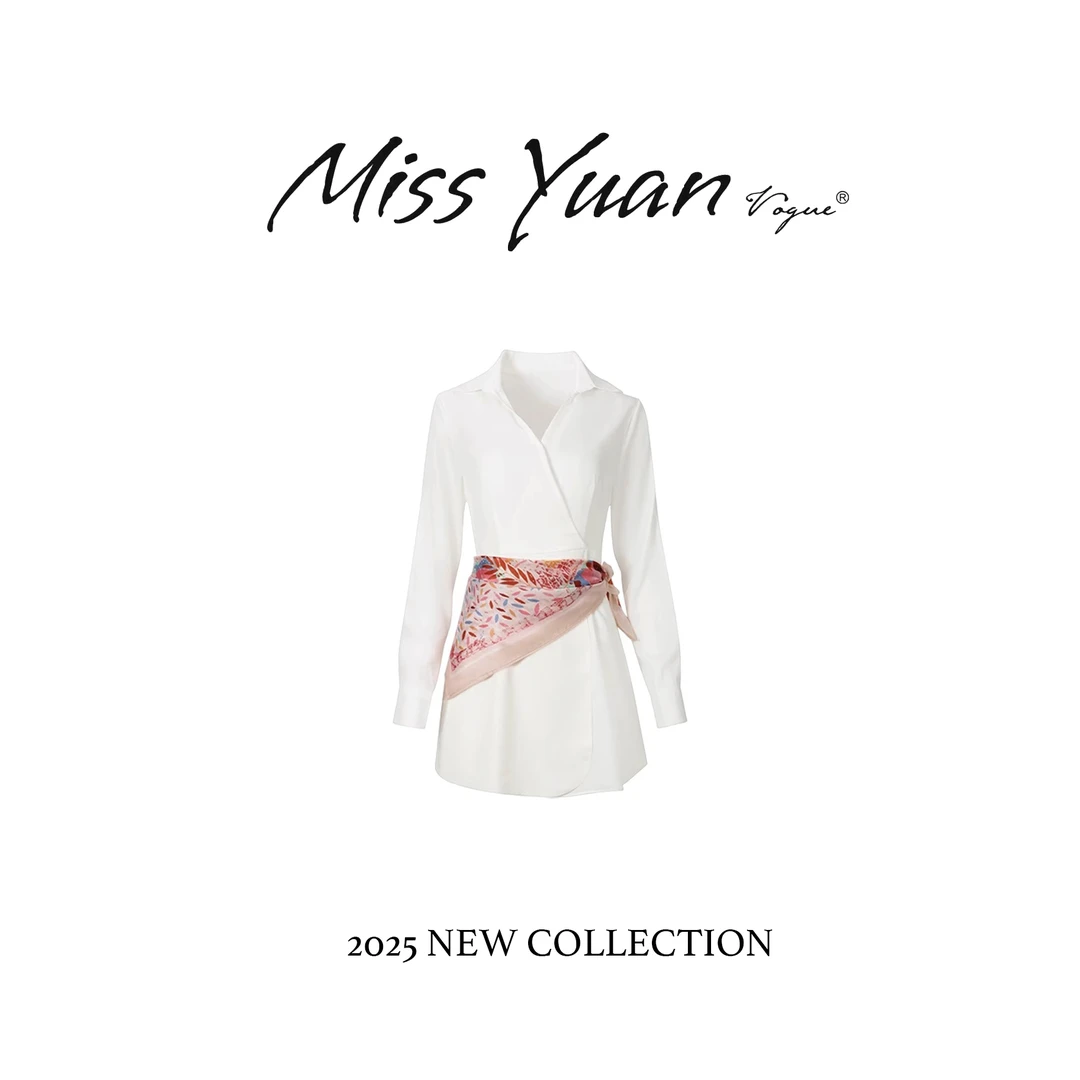 法式高级感白色V领衬衫连衣裙子女夏季2025新款收腰显瘦短裙4187