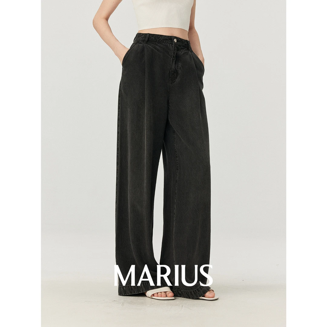 MARIUS“甩甩牛”复古做旧感翻褶直筒牛仔裤